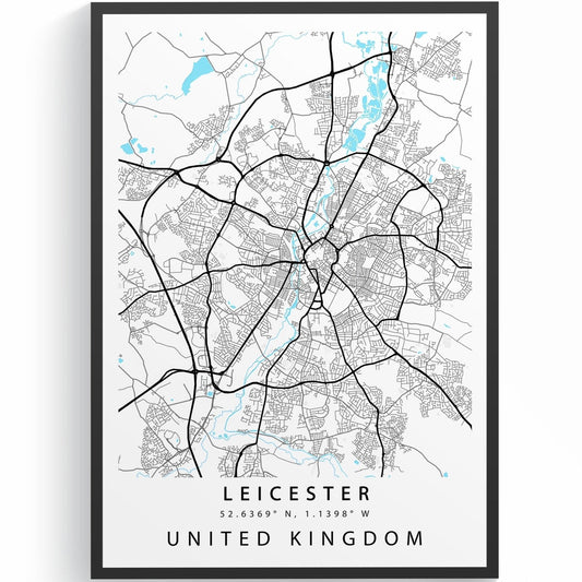 Leicester Leicestershire street map print — city map wall art poster UK - 98types