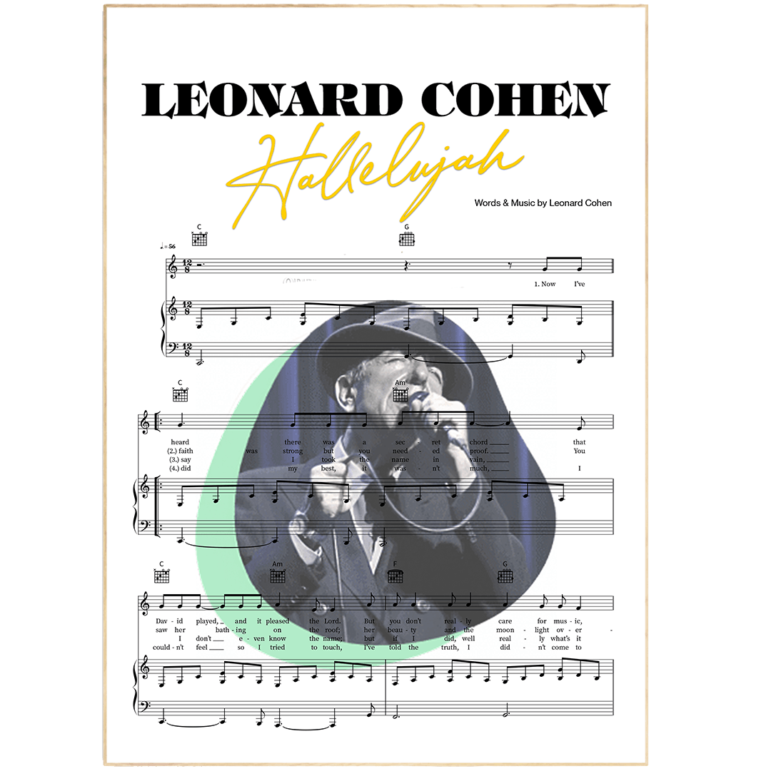 Leonard Cohen Hallelujah 1984 song lyric print UK — folk wall art 260gsm archival matte Camden Market
