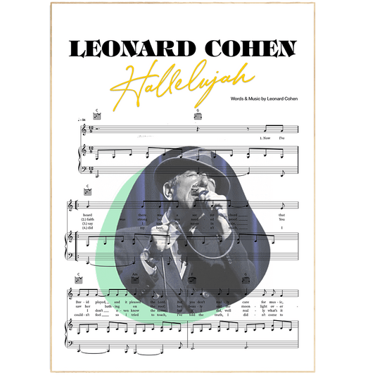Leonard Cohen Hallelujah 1984 song lyric print UK — folk wall art 260gsm archival matte Camden Market