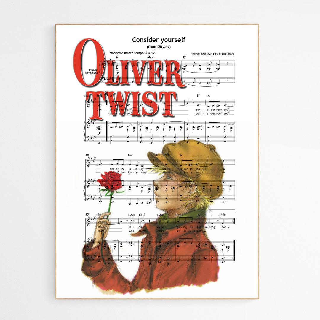 Oliver! Consider Yourself 1960 lyric print UK — Lionel Bart classic British musical wall art 260gsm Camden Market