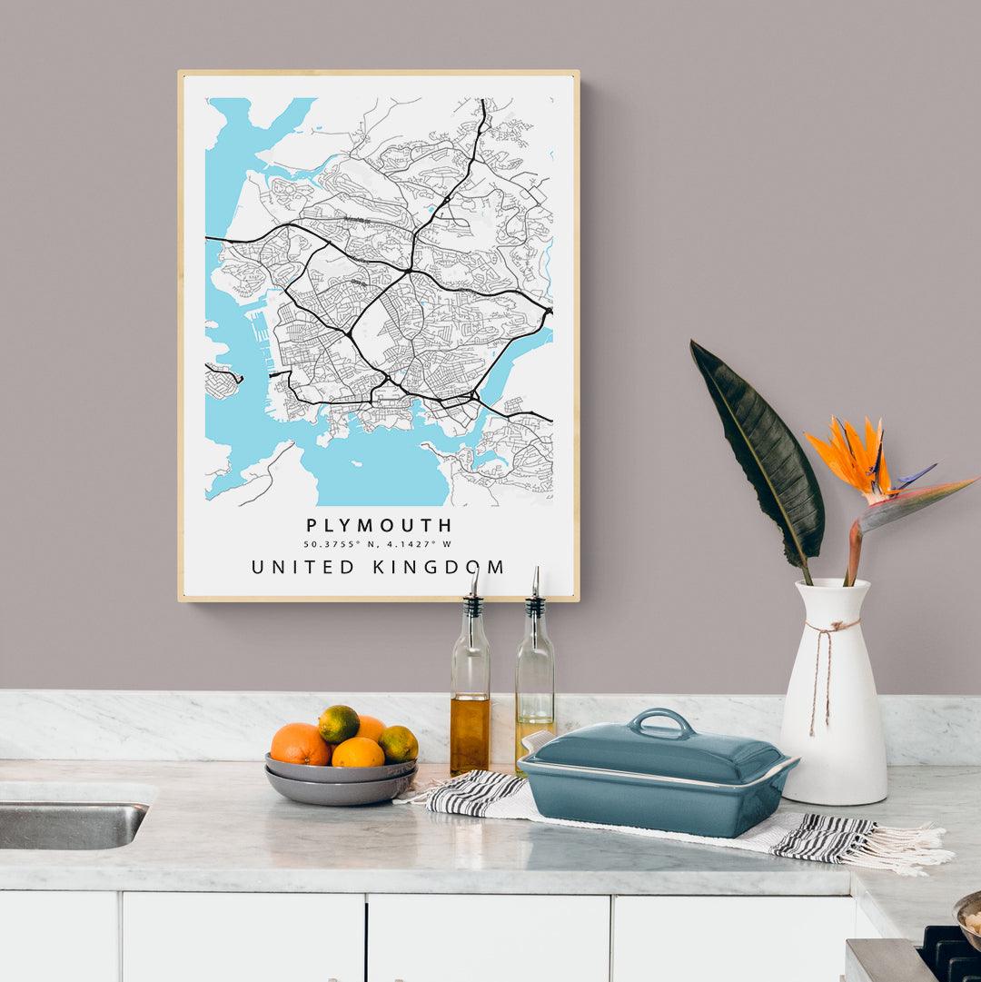 Plymouth Devon street map print — waterfront city map wall art poster UK
 - 98types