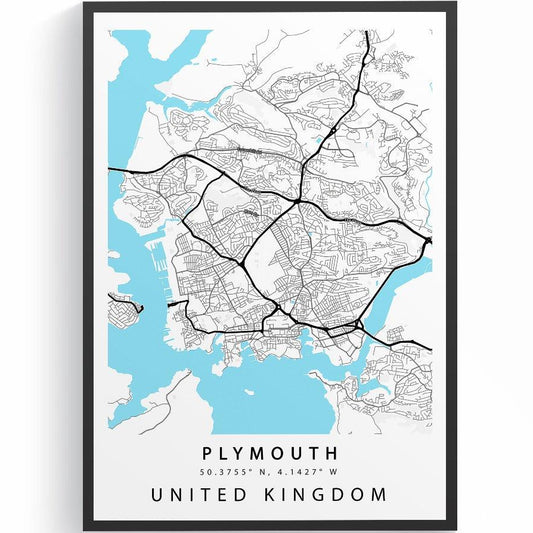 Plymouth Devon street map print — waterfront city map wall art poster UK - 98types