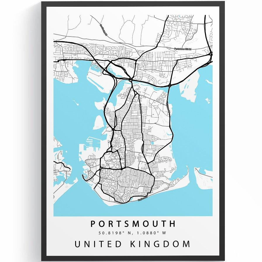 Portsmouth Hampshire street map print — naval city map wall art poster UK
 - 98types