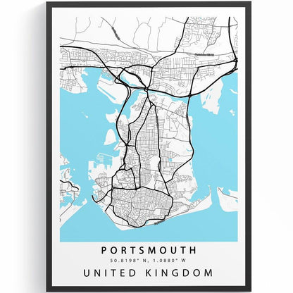 Portsmouth Hampshire street map print — naval city map wall art poster UK
 - 98types