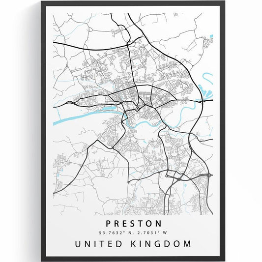 Preston Lancashire street map print — city map wall art poster UK
 - 98types