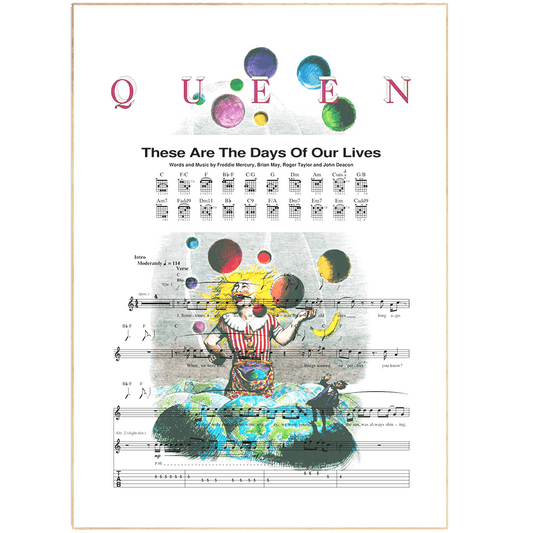 Queen These Are the Days of Our Lives 1991 song lyric print UK — Innuendo Freddie Mercury wall art 260gsm Camden