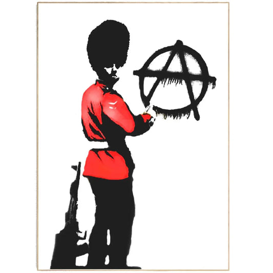 Queens Guard Pissing street art poster — Royal Guard urinating urban graffiti wall art print UK