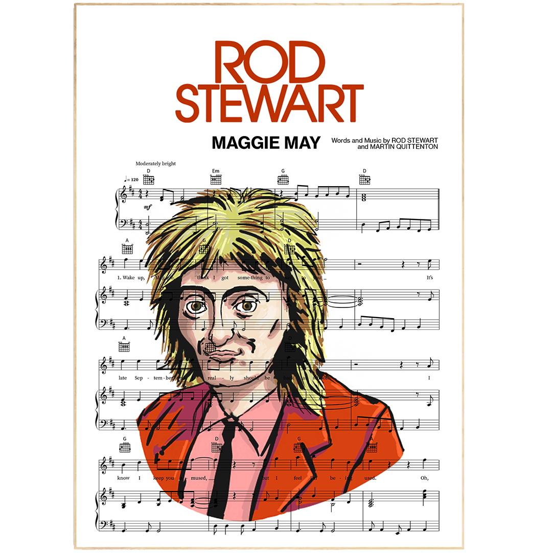 Rod Stewart Maggie May 1971 song lyric print UK — classic rock wall art 260gsm archival matte Camden Market