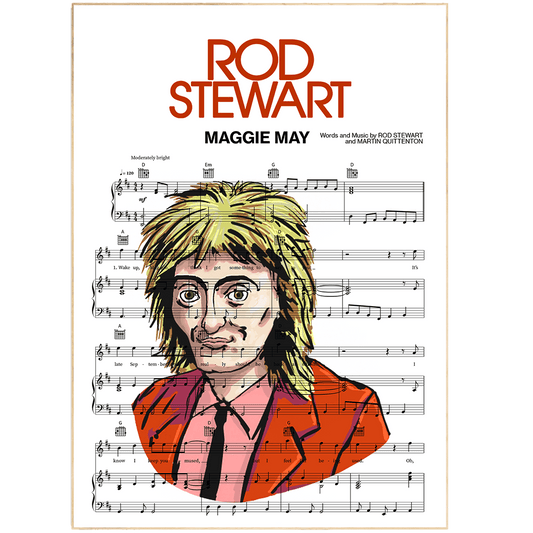Rod Stewart Maggie May 1971 song lyric print UK — classic rock wall art 260gsm archival matte Camden Market