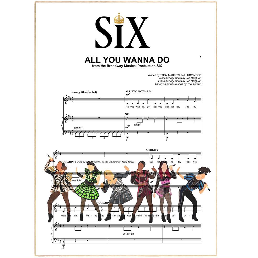 SIX the Musical All You Wanna Do lyric print UK — Katherine Howard West End musical wall art 260gsm Camden