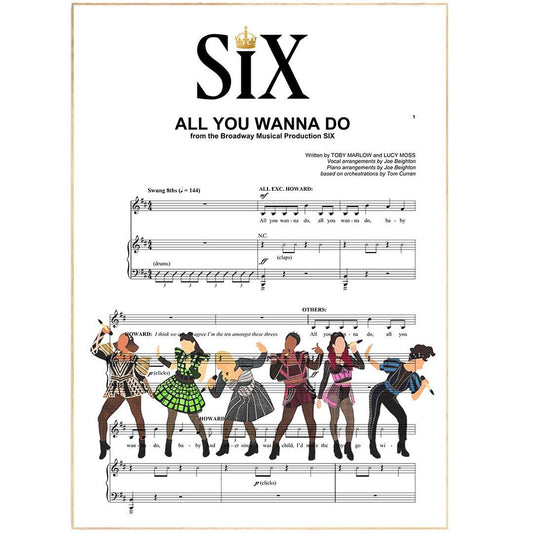 SIX the Musical All You Wanna Do lyric print UK — Katherine Howard West End musical wall art 260gsm Camden