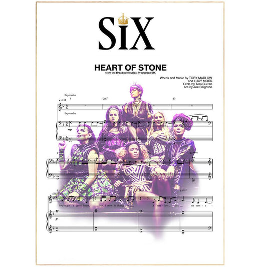 SIX the Musical Heart of Stone lyric print UK — Jane Seymour West End musical wall art 260gsm Camden Market