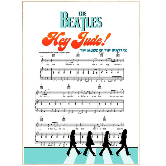 The Beatles Hey Jude 1968 song lyric print UK — classic pop wall art 260gsm archival matte Camden Market