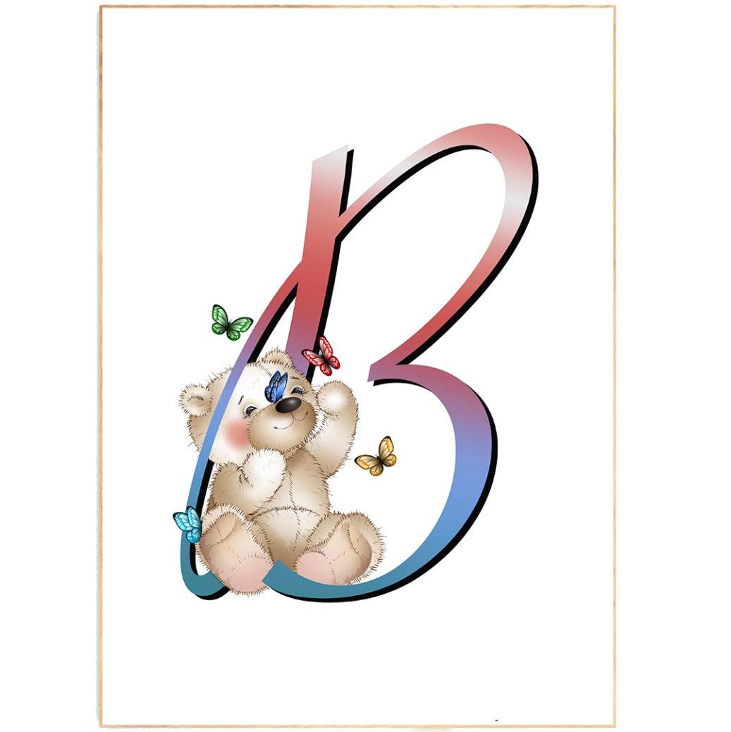 Bear and Butterflies Letter B Print - 98typesAnimals Alphabet