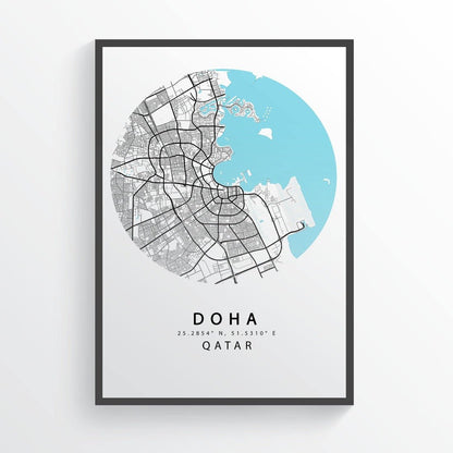 Doha City Street Map Print - 98typesAsia Maps