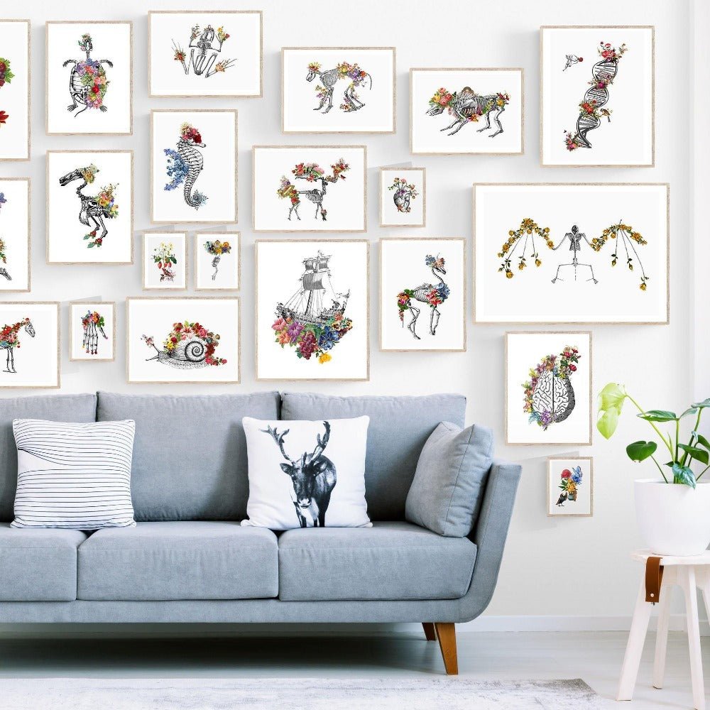 Frog Skeleton Anatomical Flowers Body Print - 98typesBotanical Art Prints