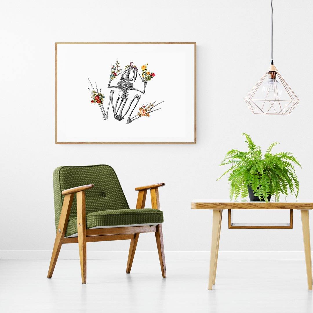 Frog Skeleton Anatomical Flowers Body Print - 98typesBotanical Art Prints