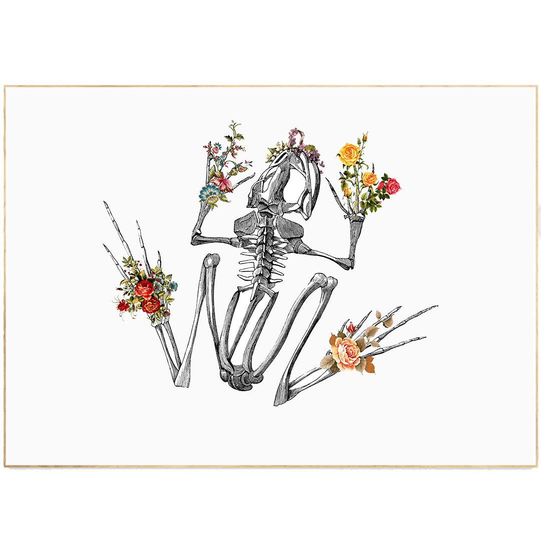 Frog Skeleton Anatomical Flowers Body Print - 98typesBotanical Art Prints