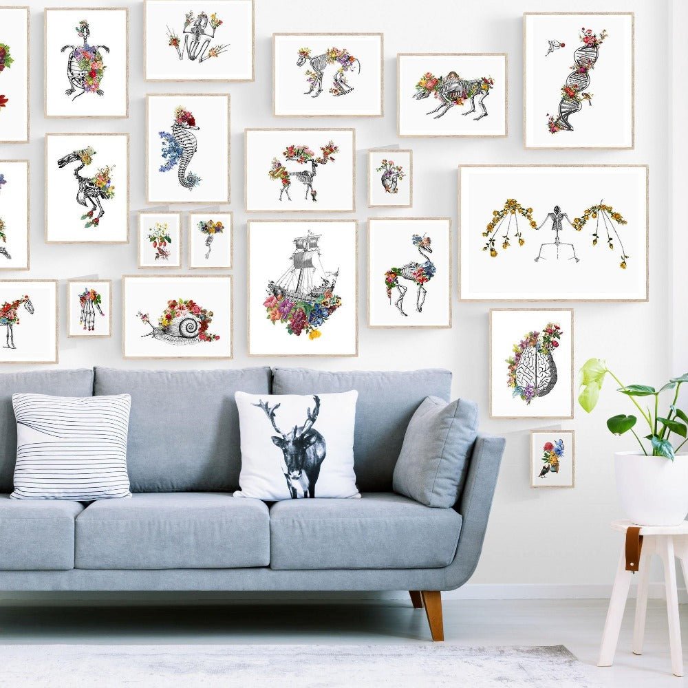 Hands Skeleton Anatomical Flowers Print - 98typesBotanical Art Prints