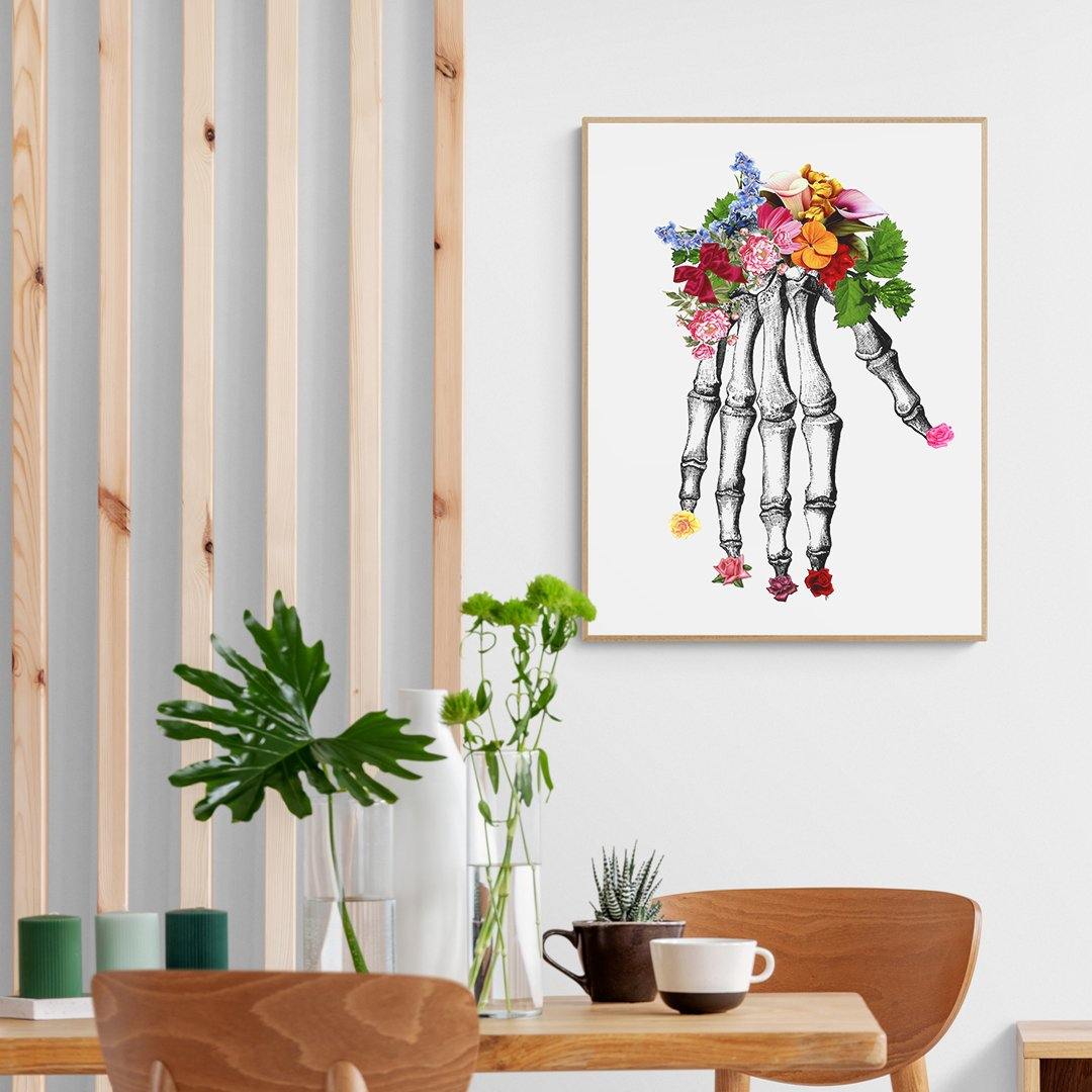 Hands Skeleton Anatomical Flowers Print - 98typesBotanical Art Prints
