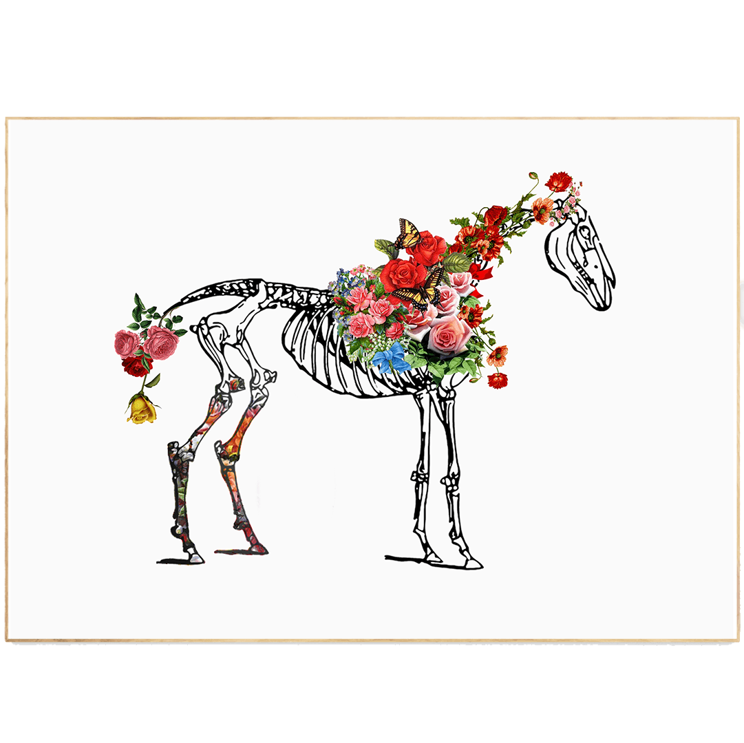 Horse Skeleton Anatomical Flowers Body Print - 98typesBotanical Art Prints