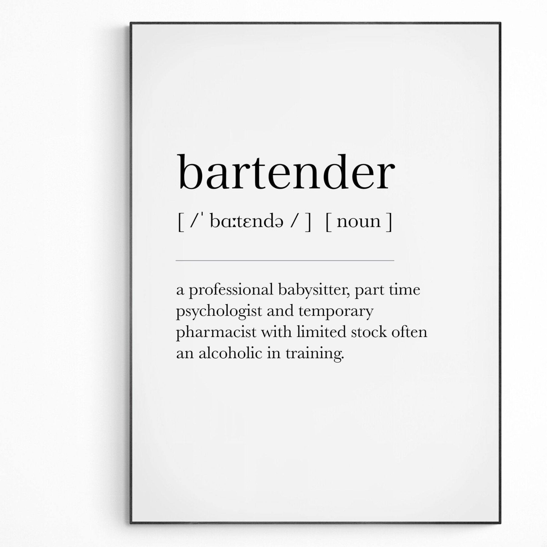 Bartender Definition Print - 98typesDefinitions