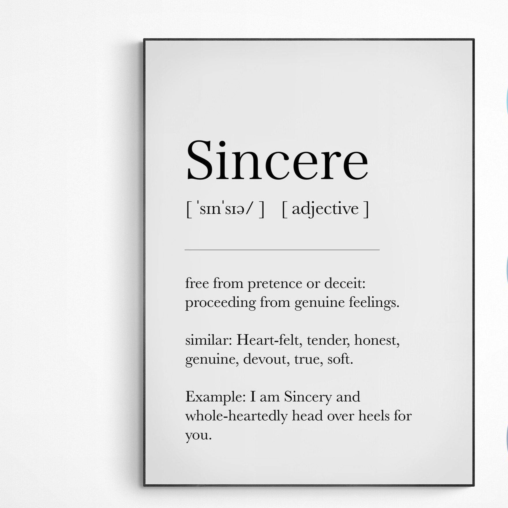 Sincere Definition Print | Dictionary Art Poster | 98 Wall Home Decor ...