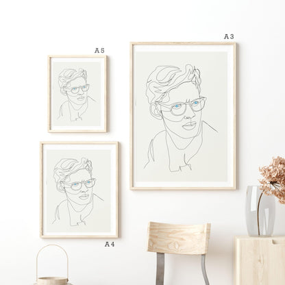 Man with glasses Line Art Print - 98typesLine Art