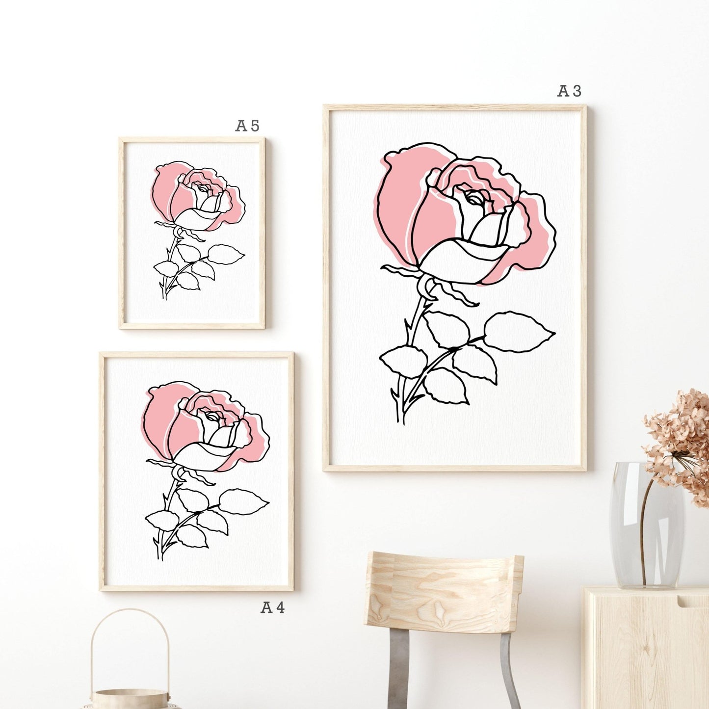 Pink flower Line Art Print - 98typesLine Art