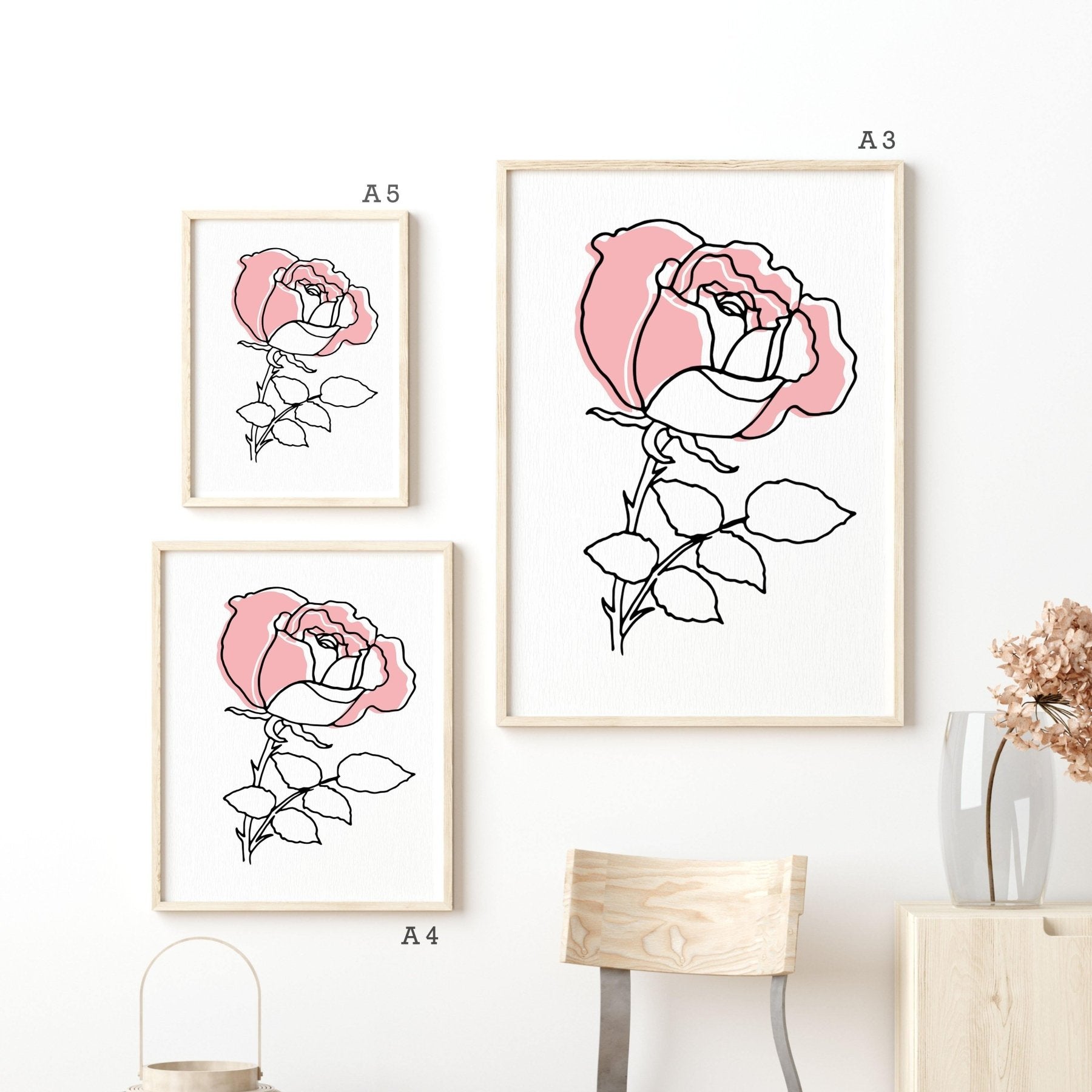Pink flower Line Art Print - 98typesLine Art