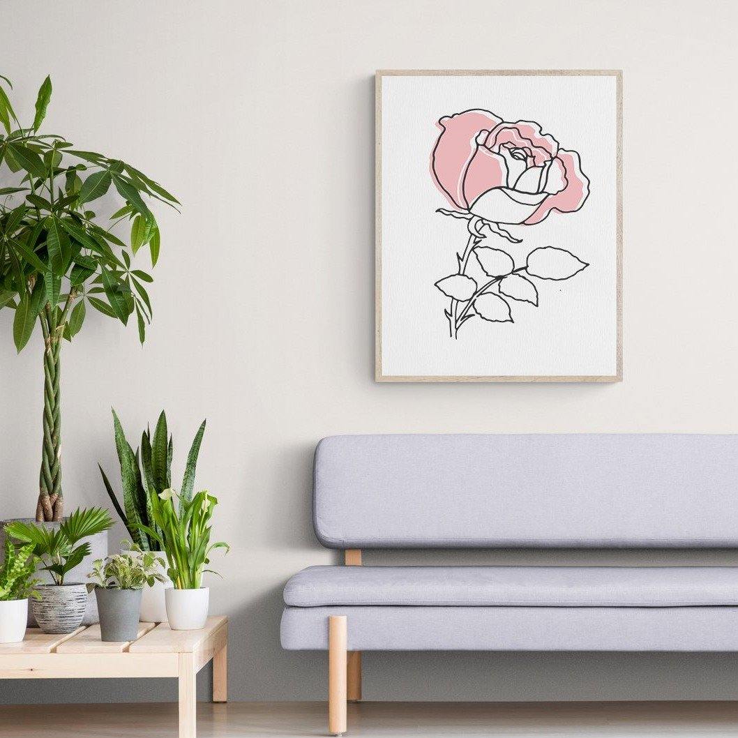 Pink flower Line Art Print - 98typesLine Art