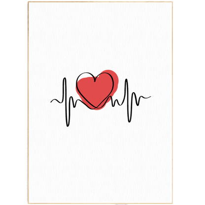 Red Love Line Art Print - 98typesLine Art