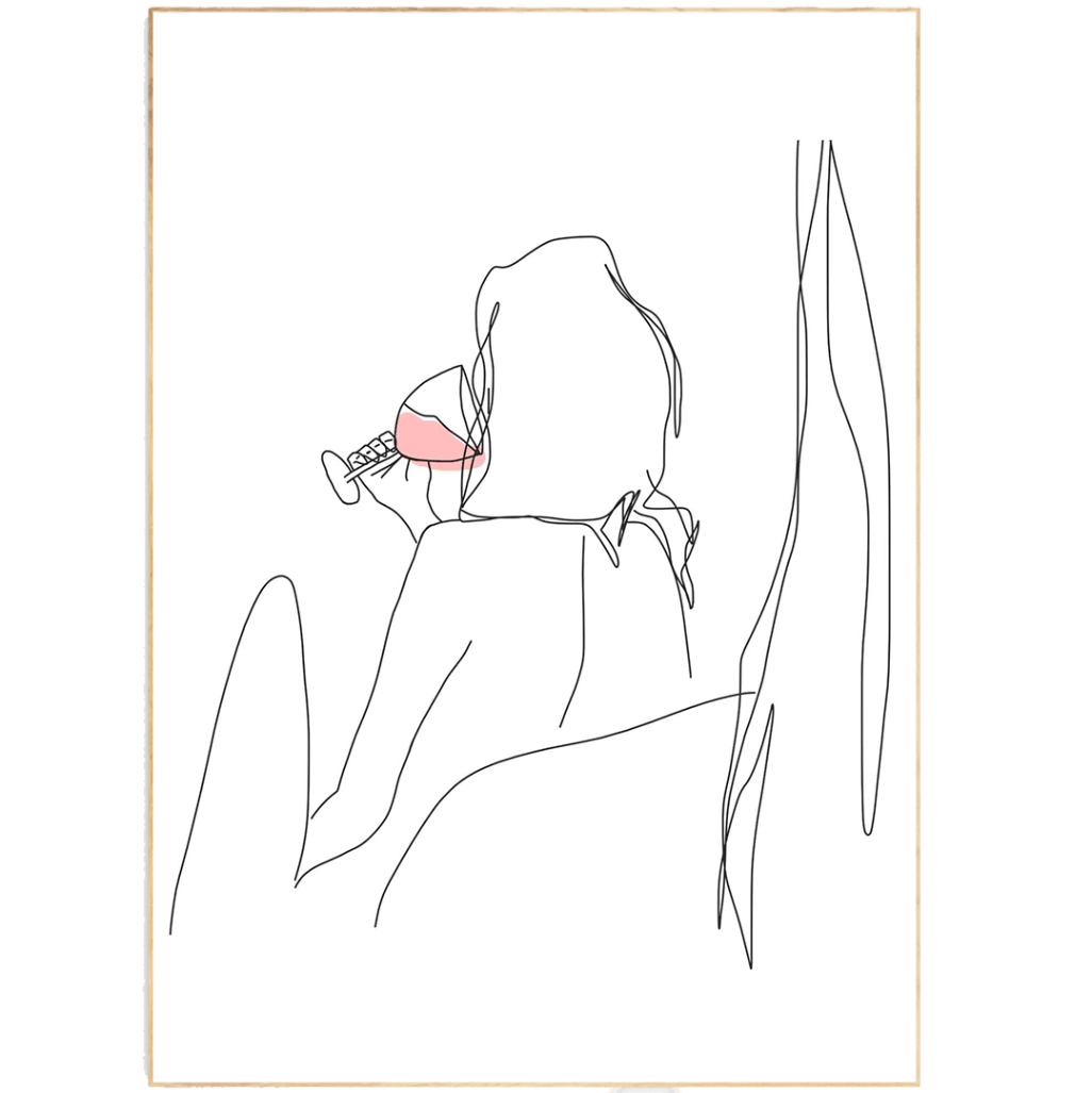 Woman Drinking Wine Line Art Print - 98typesLine Art