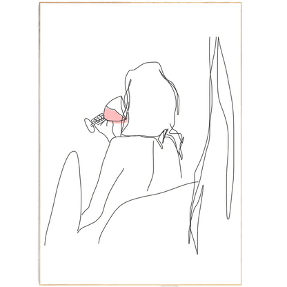 Woman Drinking Wine Line Art Print - 98typesLine Art