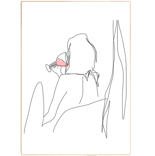 Woman Drinking Wine Line Art Print - 98typesLine Art