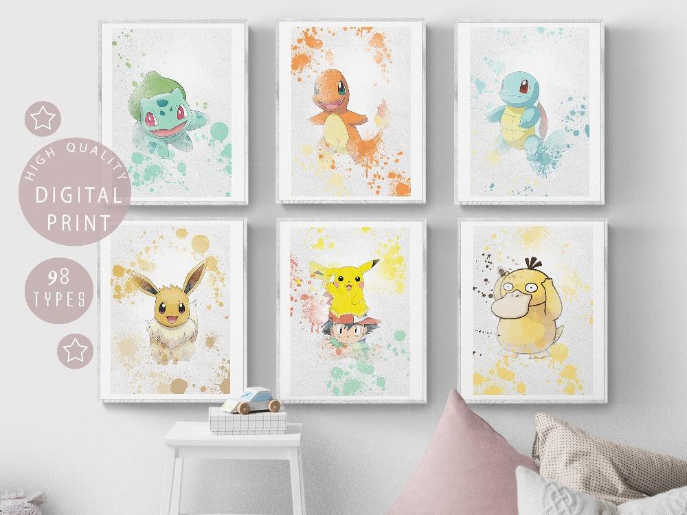 Pokemon Poster 6 Set Printable Watercolour Print - 98typesPRINTABLES