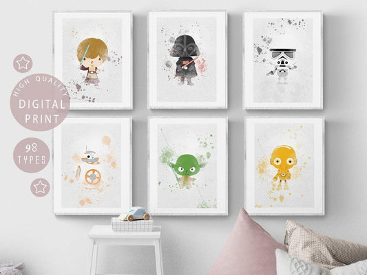 Set 6 Mini Star Wars Watercolour Printable Poster - 98typesPRINTABLES