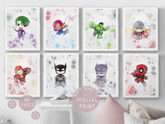 Set of 8 Mini Superheroes PRINTABLE Poster - 98typesPRINTABLES