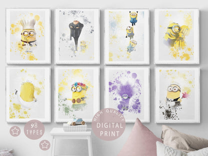 Set of 8 minions Disney Watercolour Printable Poster - 98typesPRINTABLES