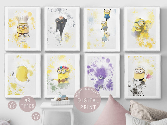 Set of 8 minions Disney Watercolour Printable Poster - 98typesPRINTABLES