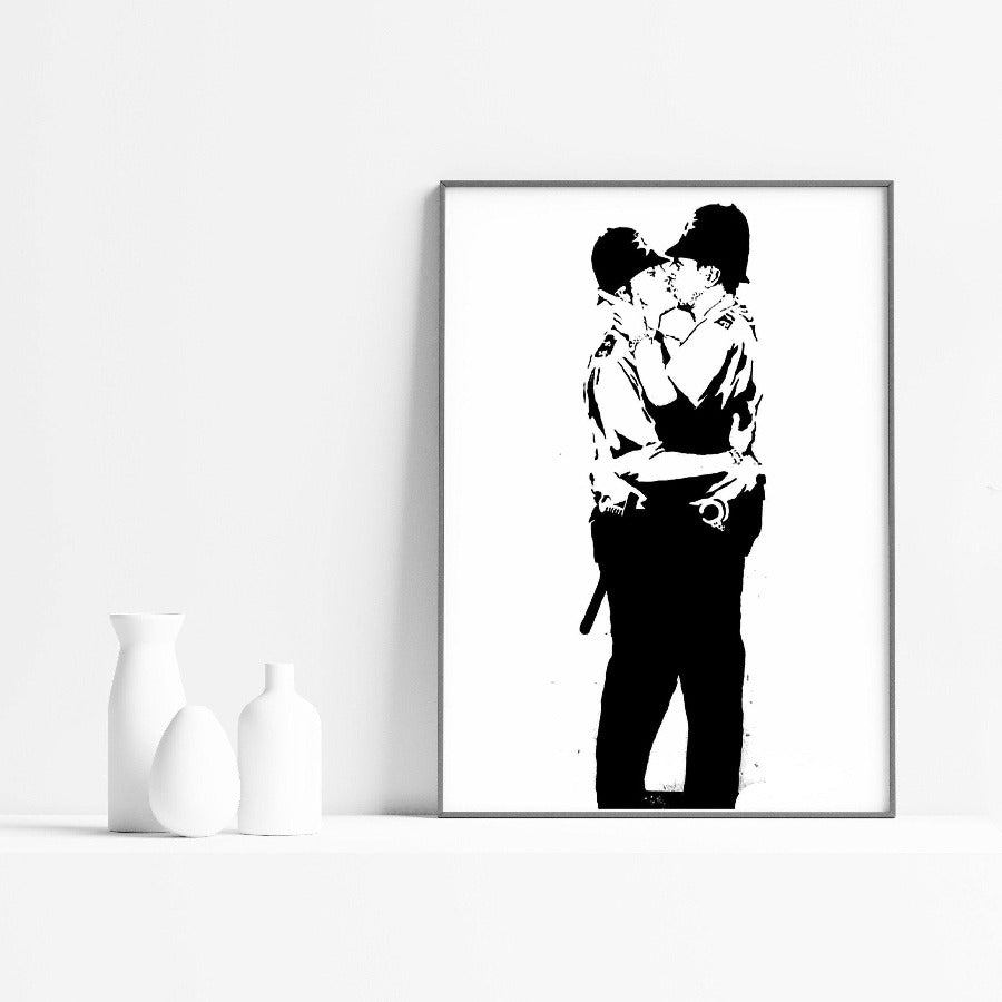 Kissing Police Banksy Poster - 98typesstreet art