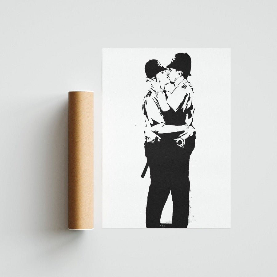 Kissing Police Banksy Poster - 98typesstreet art