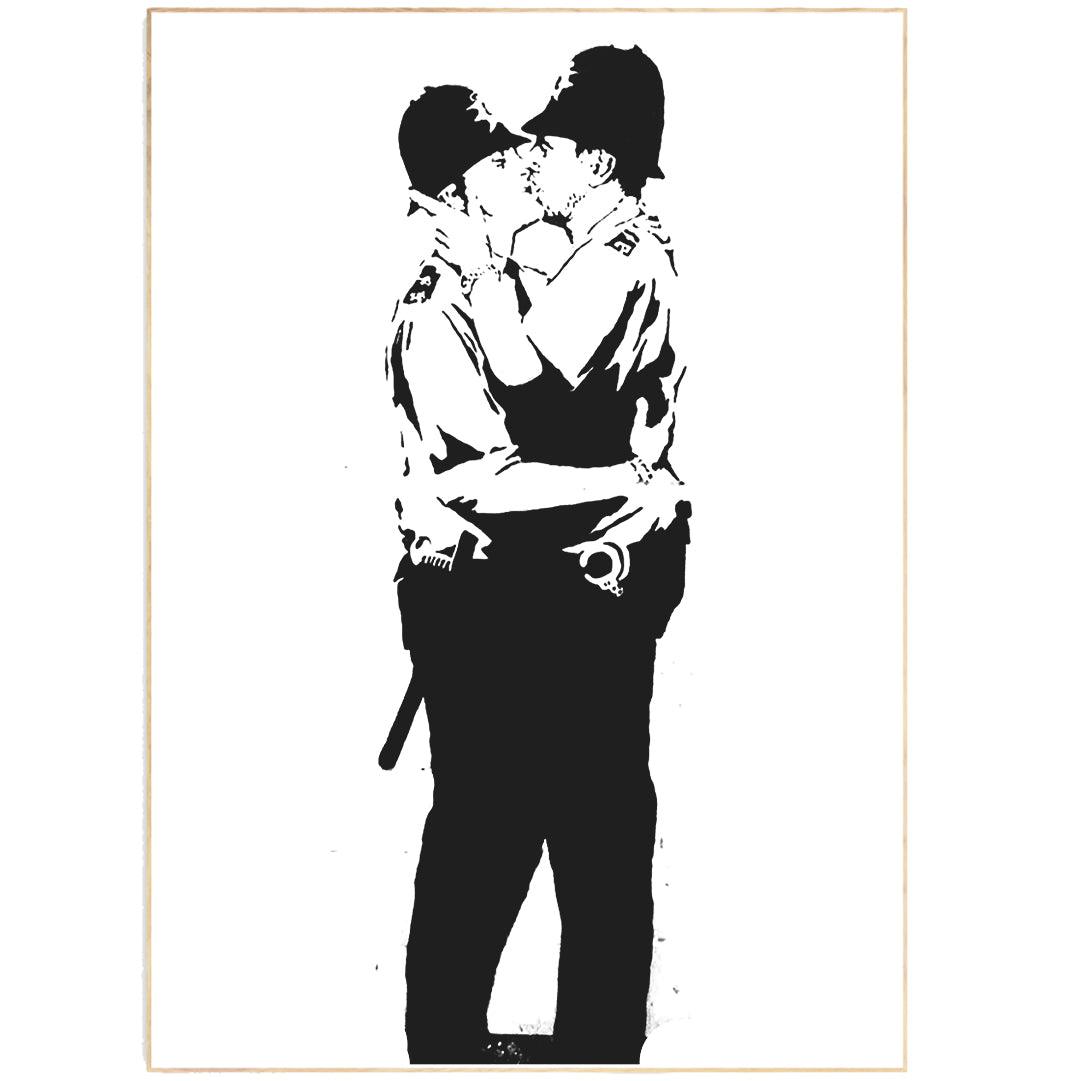 Kissing Police Banksy Poster - 98typesstreet art