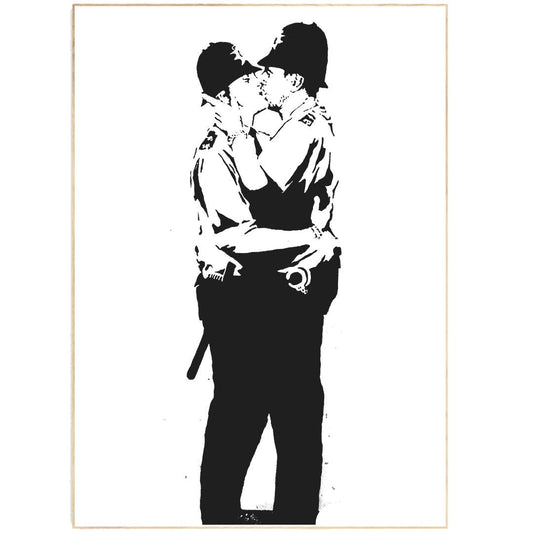 Kissing Police Banksy Poster - 98typesstreet art
