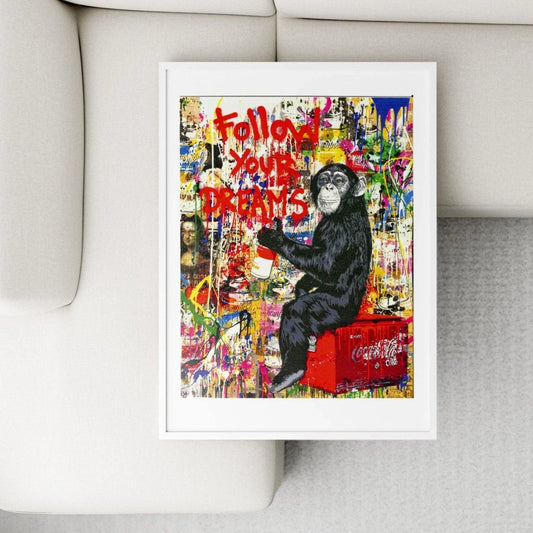Mr Brainwash Follow Your Dreams street art poster — Thierry Guetta MBW motivational pop art wall art print UK
