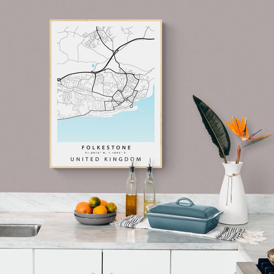Folkestone Kent street map print — harbour town map wall art poster UK  - 98types