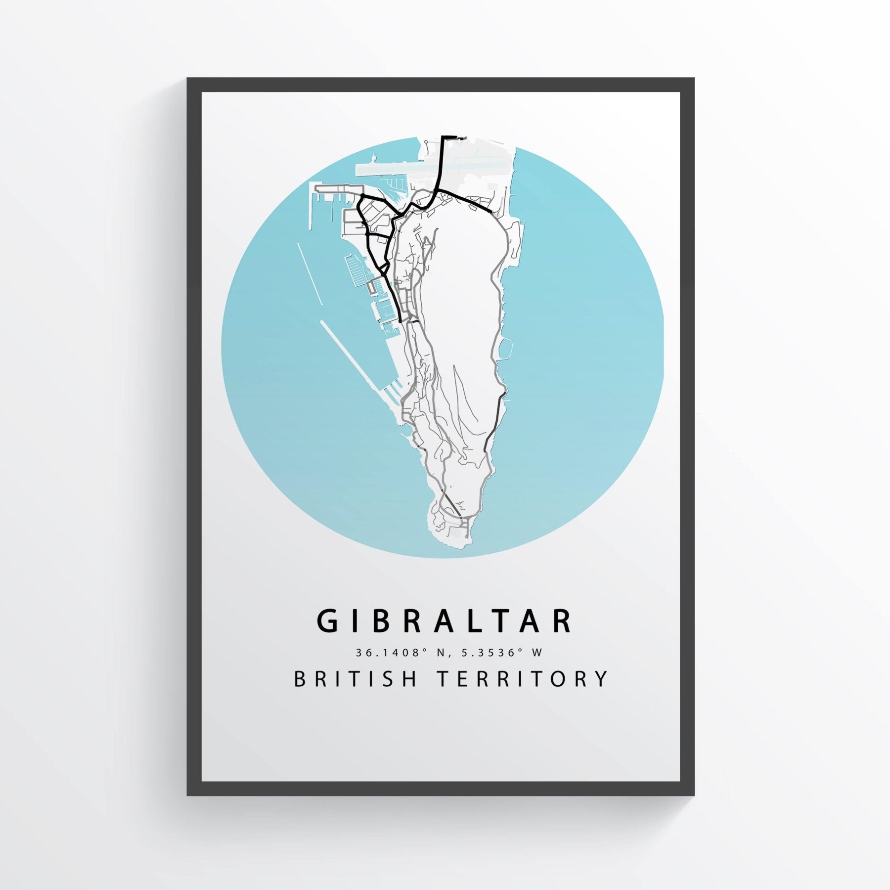 GIBRALTAR Street Road Map Poster - 98typesUK Maps