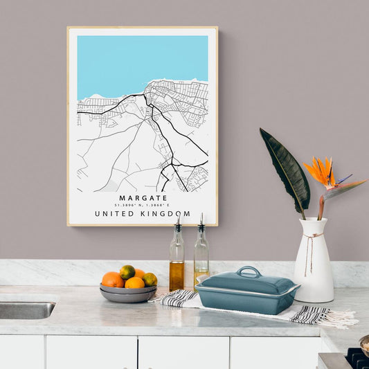 Margate Kent street map print — seaside town map wall art poster UK - 98types