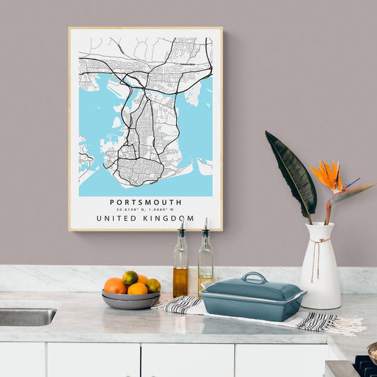 Portsmouth Hampshire street map print — naval city map wall art poster UK
 - 98types