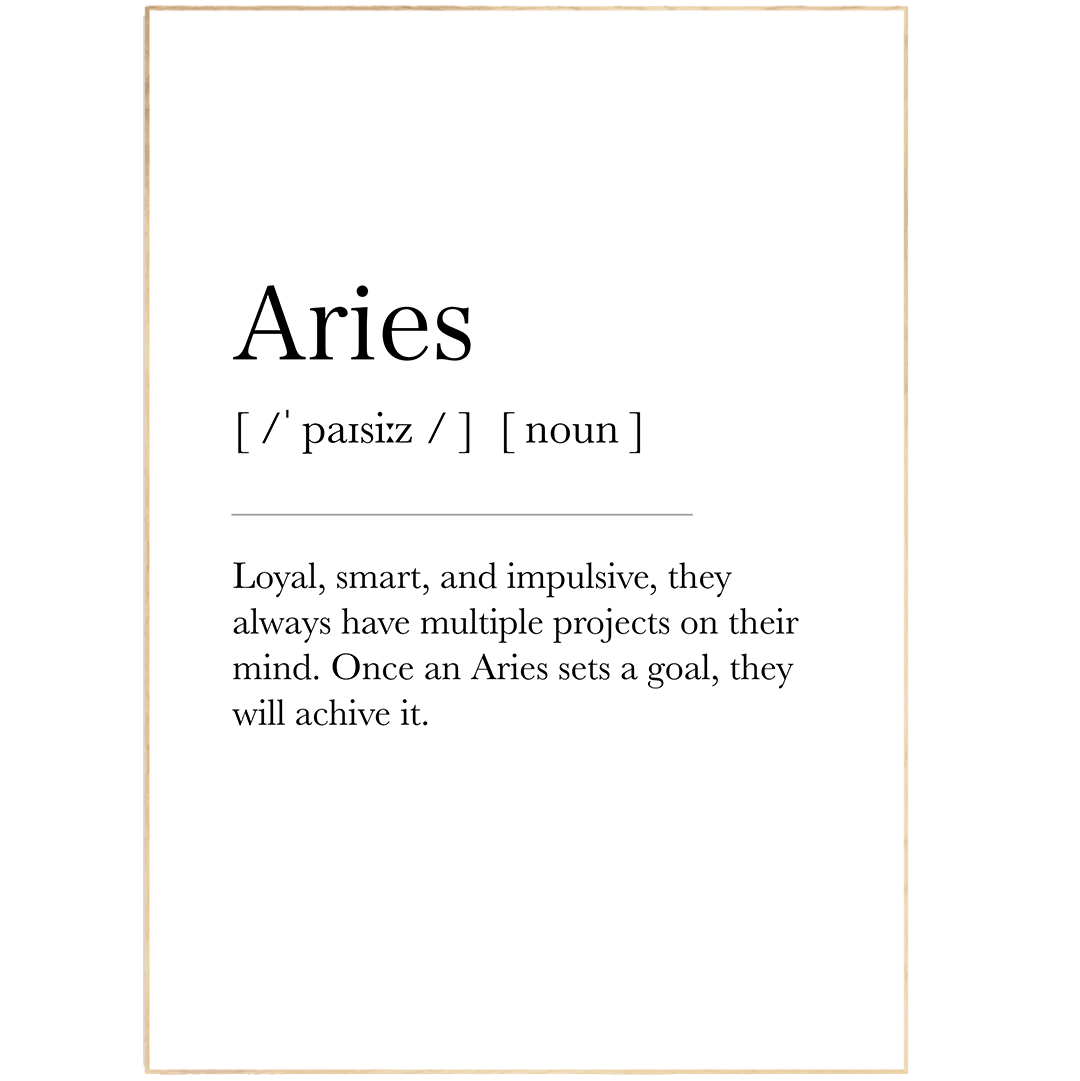 Aries Definition Prints | 98 Unique Zodiac Signs Posters – 98types